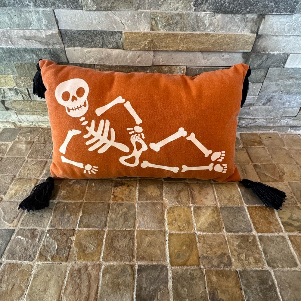 Orange Skeleton Decorative Pillow/ Halloween pillow